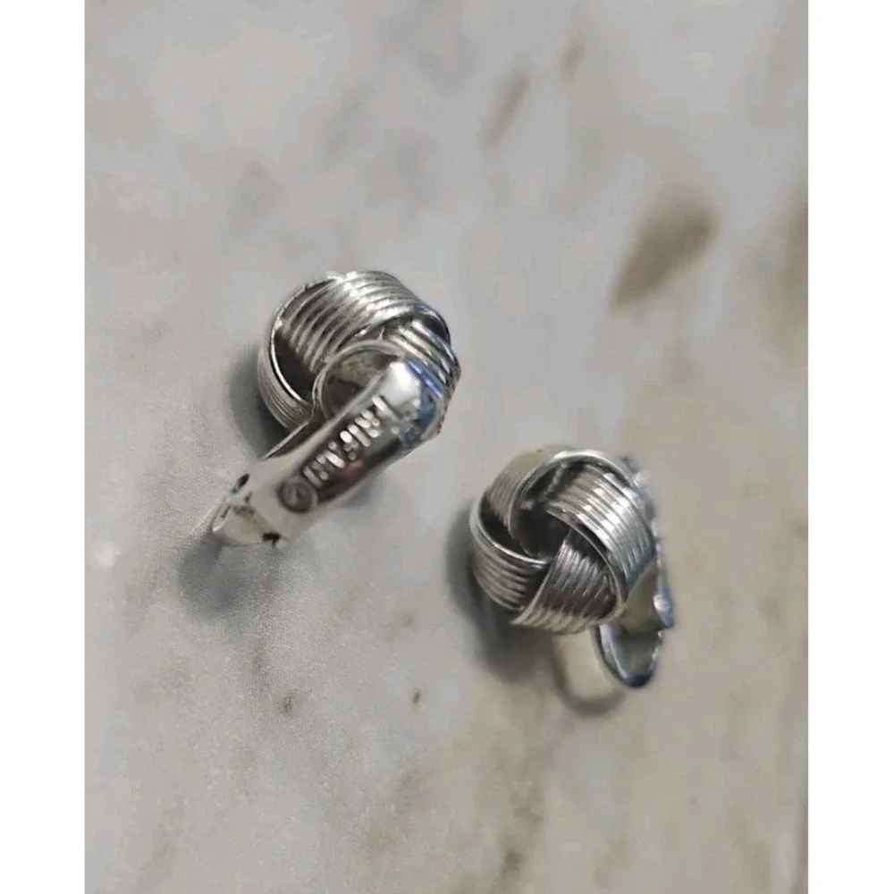 Trifari Silver Tone Vintage Knot Clip-On Earrings